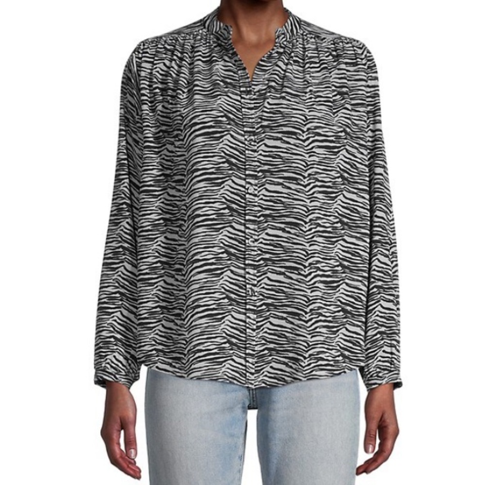 Rebecca Taylor Blue Tiger-Print Blouse Size Large